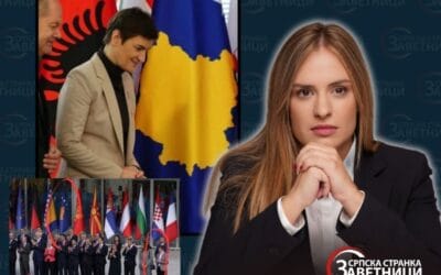 ПРЕМИЈЕРКА БАЦИЛА УСТАВ ПОД НОГЕ СЛИКАЈУЋИ СЕ ИСПРЕД ЗАСТАВЕ ЛАЖНЕ ДРЖАВЕ